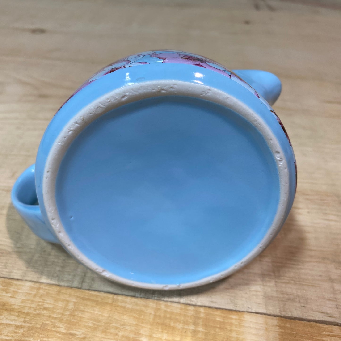 Small Blue Teapot with Pink & White Flowers - Includes Steeping Strainer Basket