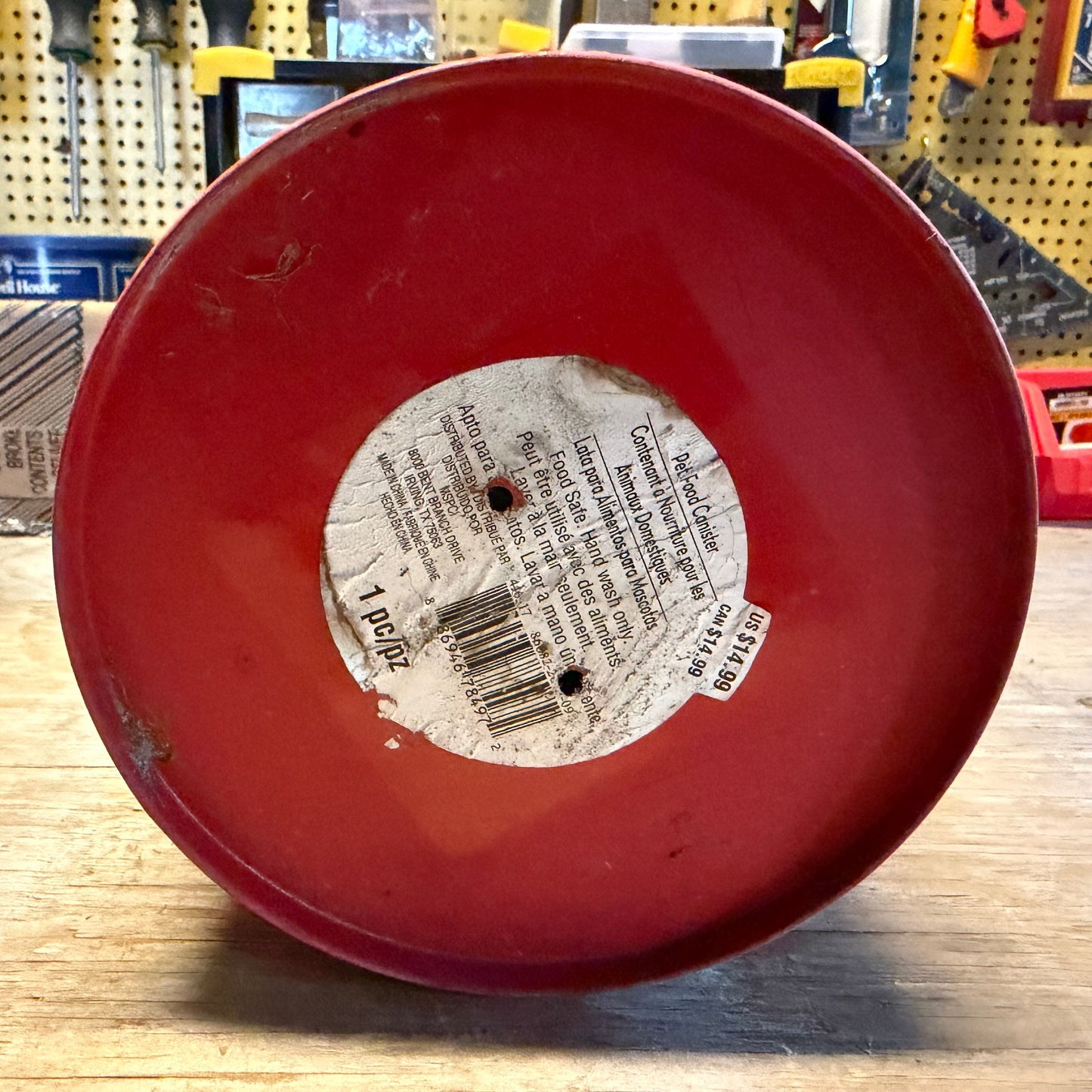 Red Tin Can with Lid and Chalkboard Backing