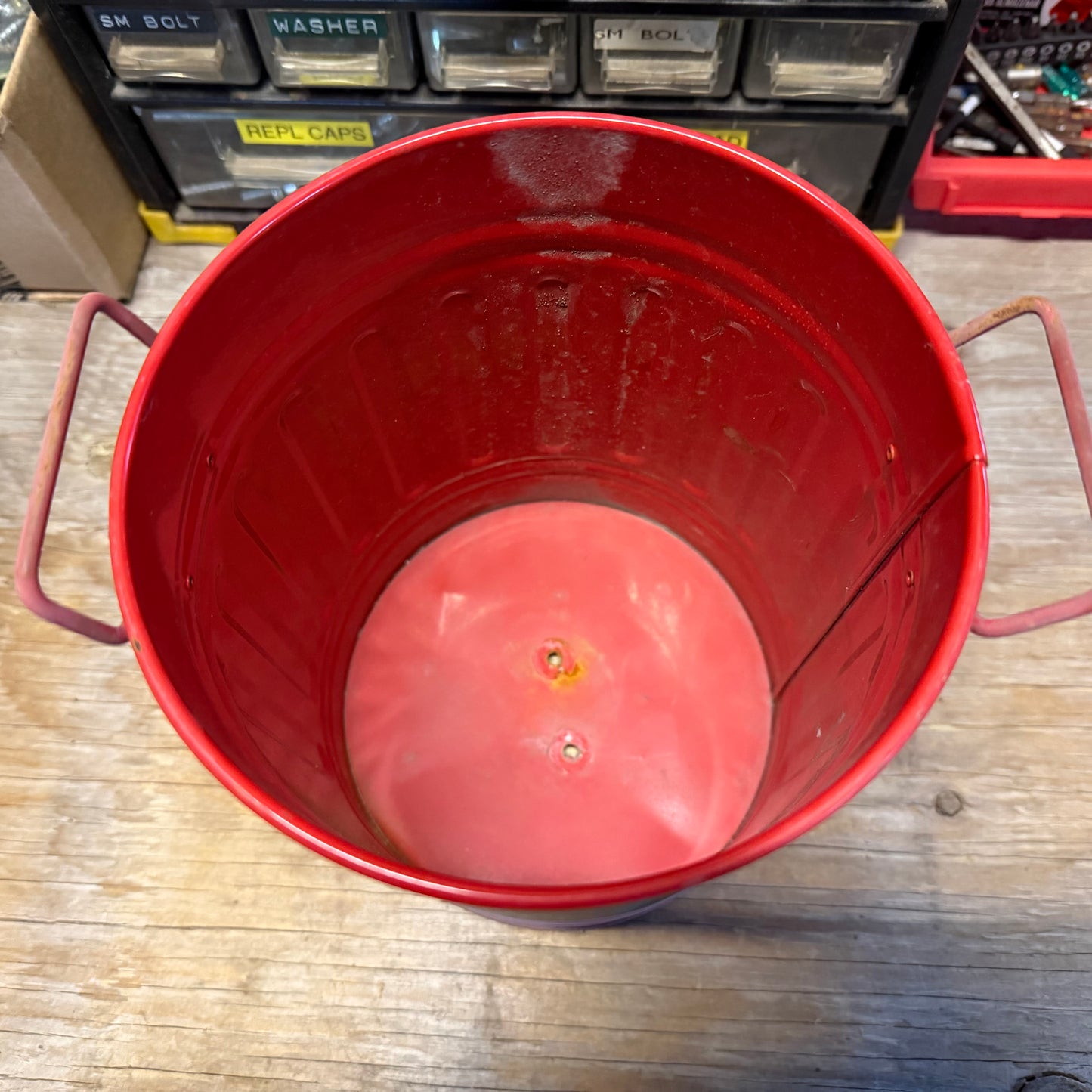 Red Tin Can with Lid and Chalkboard Backing