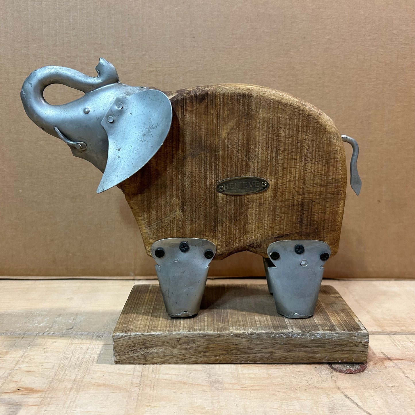 Elephant Door Stop Made of Wood and Metal