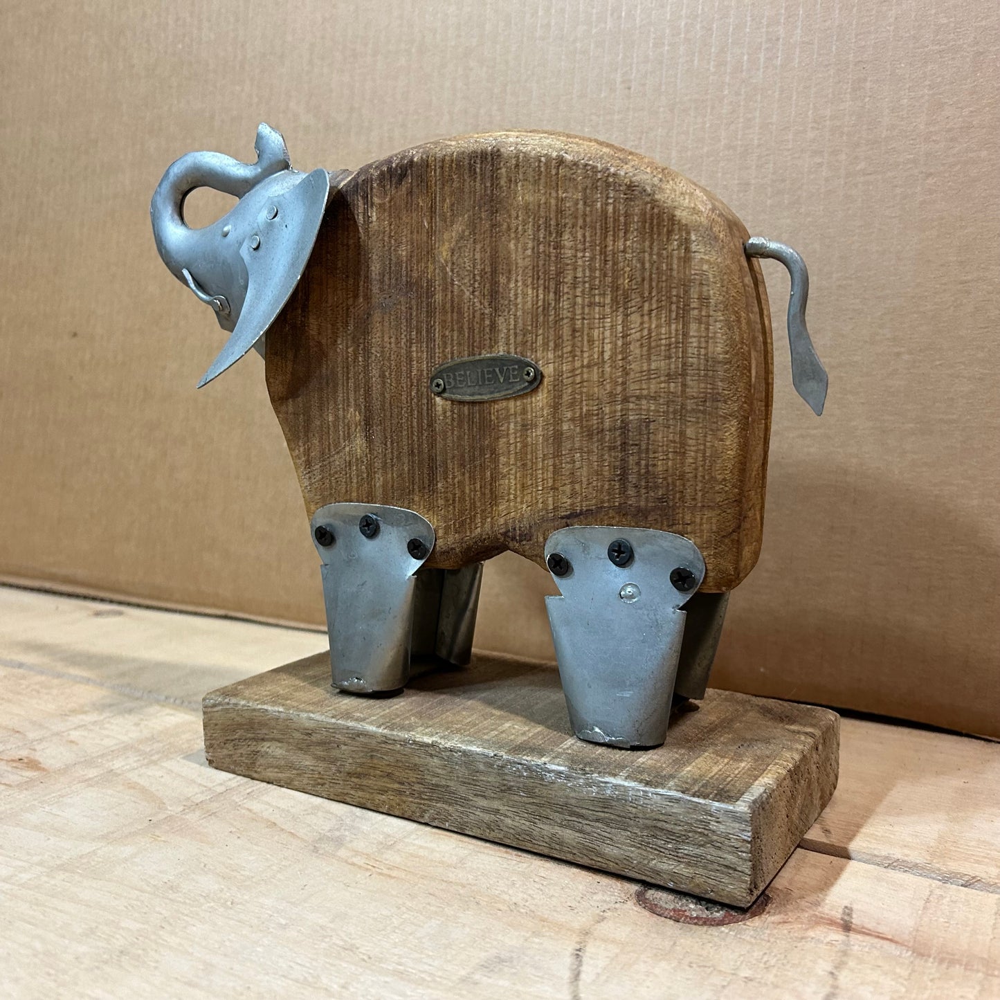 Elephant Door Stop Made of Wood and Metal