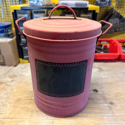 Red Tin Can with Lid and Chalkboard Backing