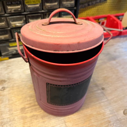 Red Tin Can with Lid and Chalkboard Backing