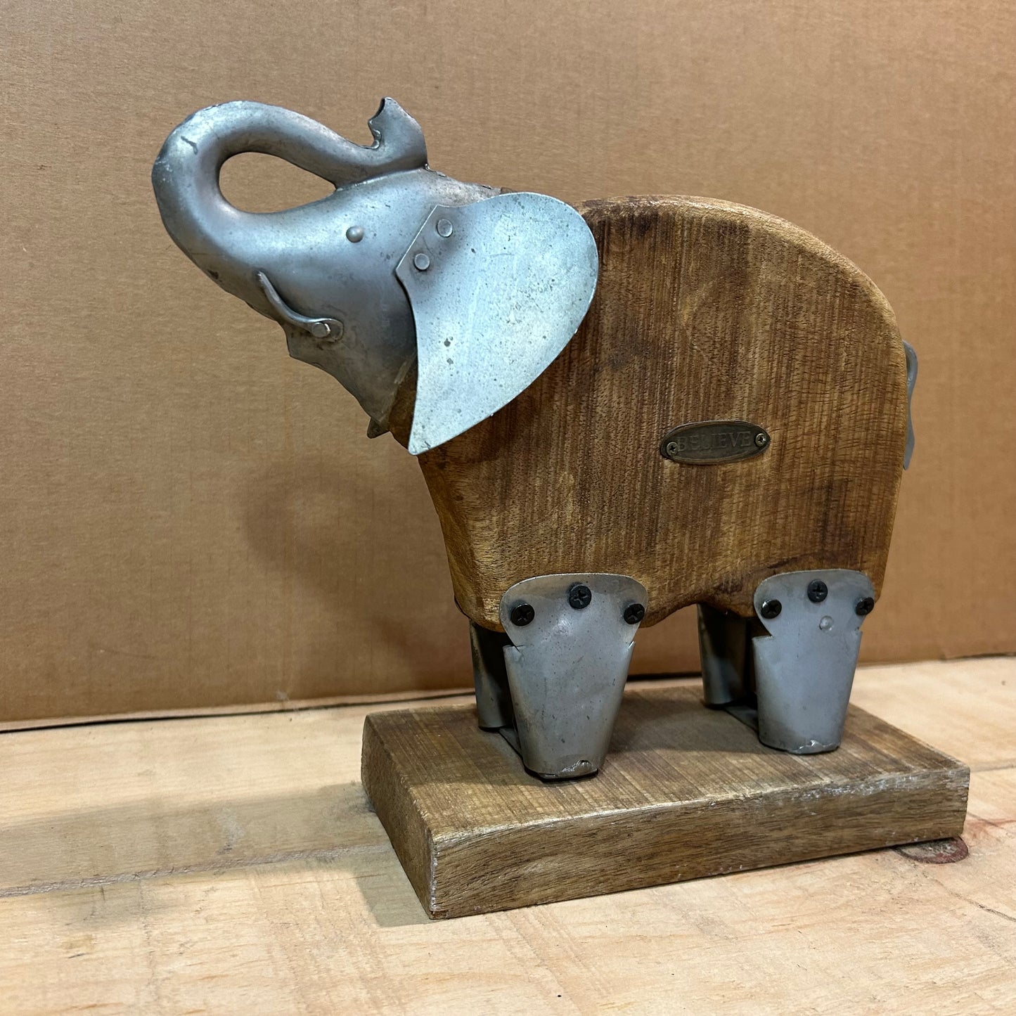 Elephant Door Stop Made of Wood and Metal