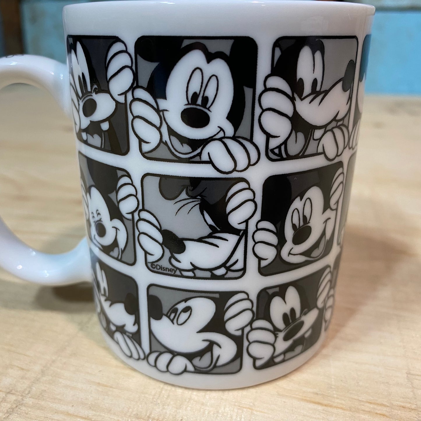 Disney Mickey Mouse & Goofy Coffee Mug Black & White Boxed Grid Square Images