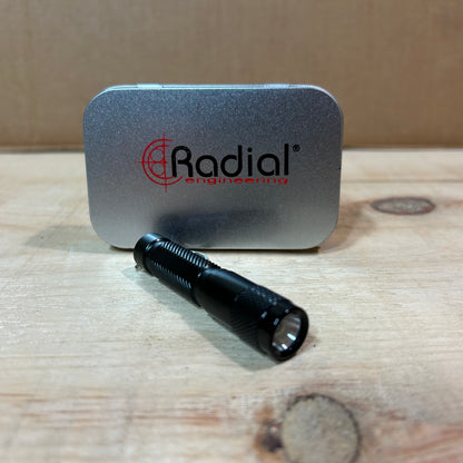 Radial Engineering Mini Flashlight with Tin Carrying Case Promotional Item