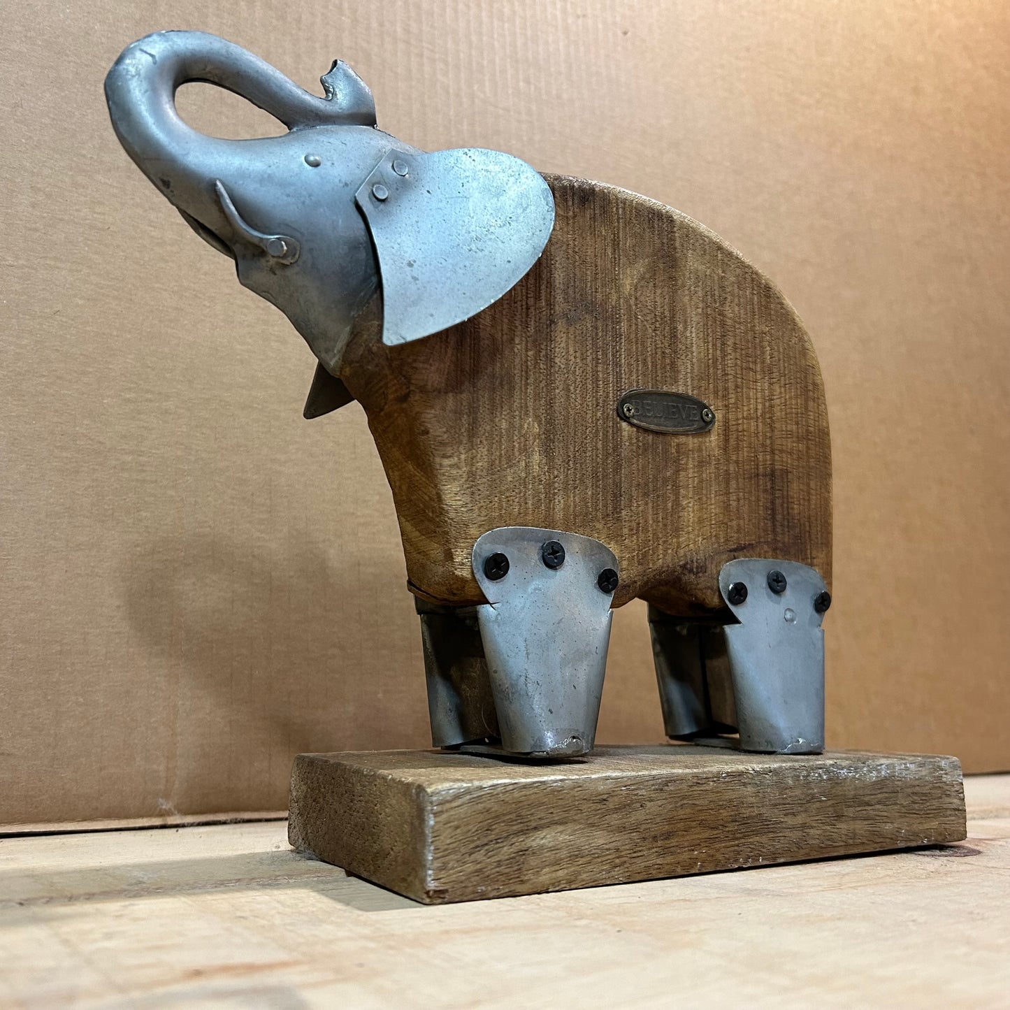 Elephant Door Stop Made of Wood and Metal