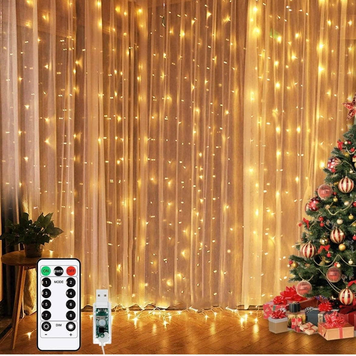 Curtain Fairy String Lights Indoor / Outdoor LEDs and Remote (9’ x 9’)