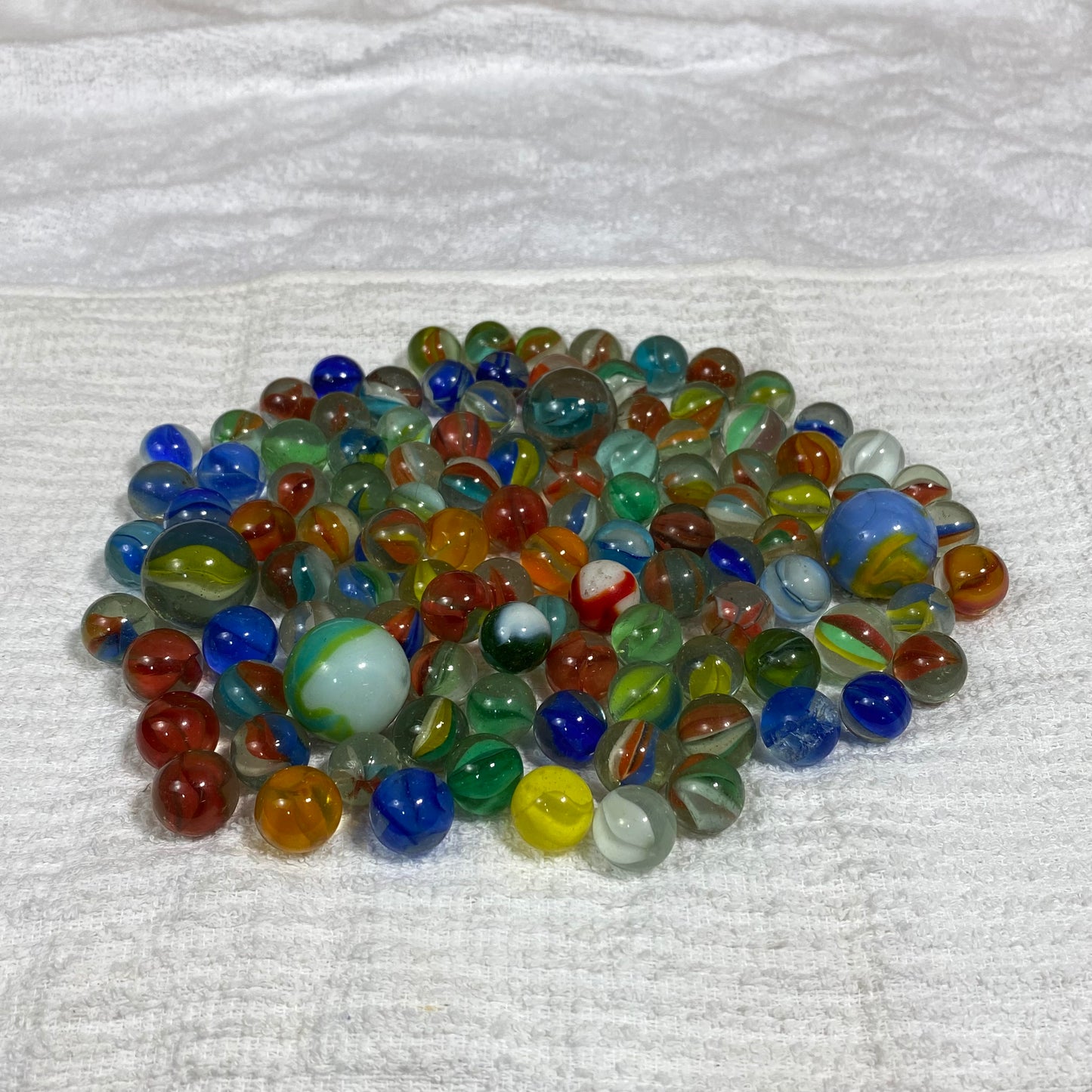 101 Montrose Marbles - Vintage Used Bag of Marbles 12/10 Japan w Red Leather Bag