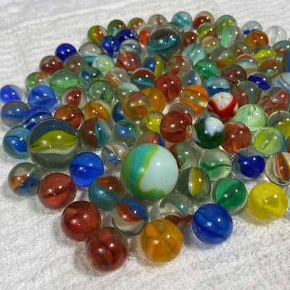 101 Montrose Marbles - Vintage Used Bag of Marbles 12/10 Japan w Red Leather Bag