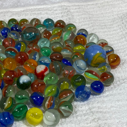 101 Montrose Marbles - Vintage Used Bag of Marbles 12/10 Japan w Red Leather Bag