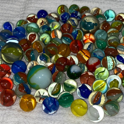 101 Montrose Marbles - Vintage Used Bag of Marbles 12/10 Japan w Red Leather Bag